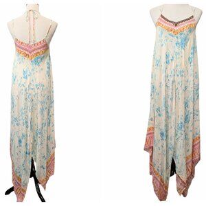Free People Women Sz S? Wild Devine Boho Beaded Handkerchief Hem Maxi Dress Flaw